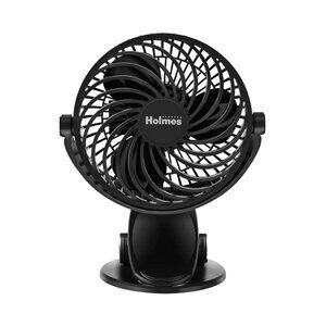 Holmes 4" On-The-Go Portable Clip Rechargeable Battery 360° Rotation Fan Black